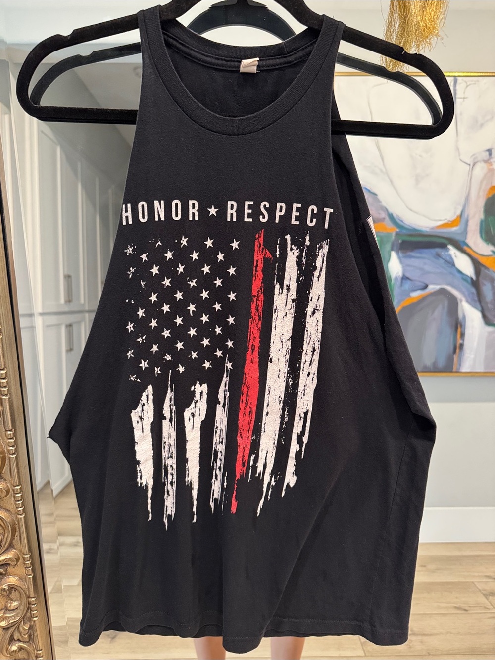 Honor Respect Black Muscle Tank with Distressed Flag Graphic - Picture 1 of 2
